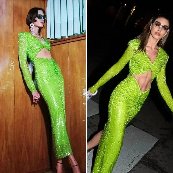 The New Arrivals by Ilkyaz Ozel Aurora Sequin Cut-Out Maxi Dress Evening Gown - Picture 4 of 14